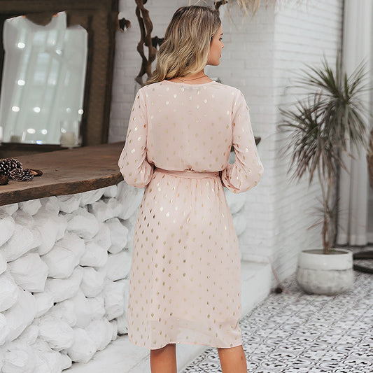 Women's Belted Lantern Sleeve Midi Dress