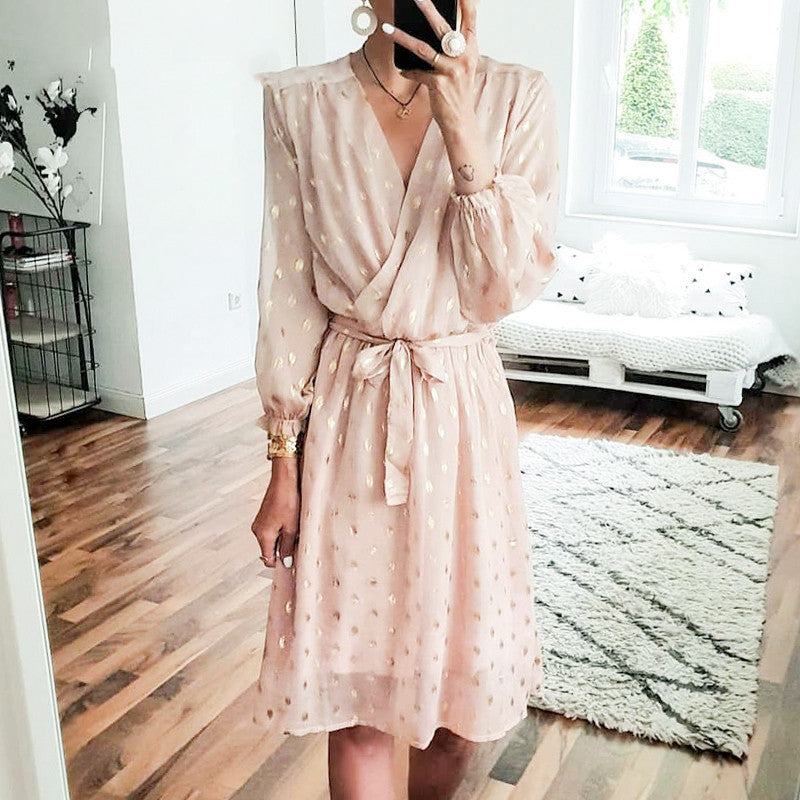 Women's Belted Lantern Sleeve Midi Dress