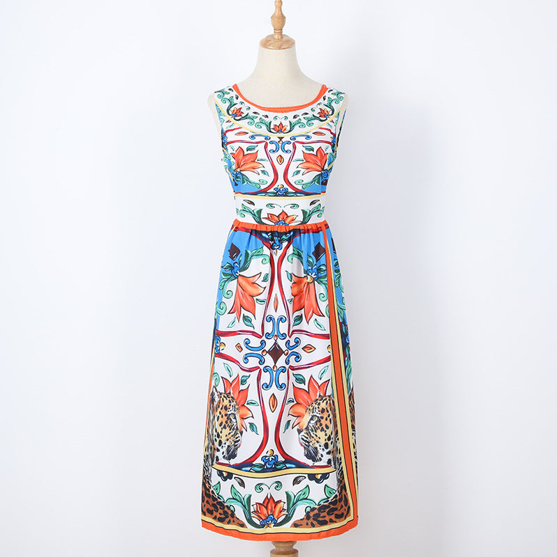 Women's Retro Print Casual Midi Dress
