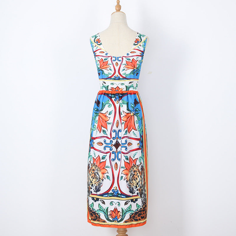 Women's Retro Print Casual Midi Dress