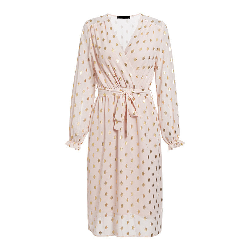 Women's Belted Lantern Sleeve Midi Dress