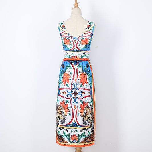 Women's Retro Print Casual Midi Dress